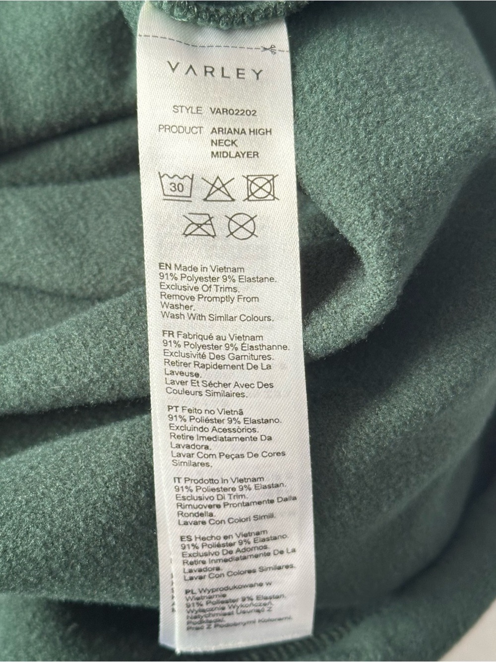 Varley Ariana High Neck Midlayer Pullover Forest Green XS - Picture 8 of 9